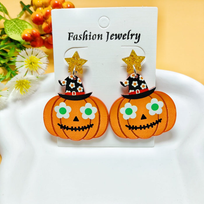 Wholesale Halloween Pumpkin Ghost Style Acrylic Earrings JDC-ES-QiYu003