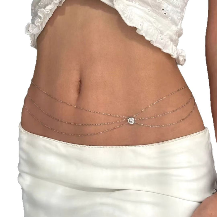 Wholesale Three layer waist chain, multi-layer metal sparkling diamond chain, jeans, skirts, slim waist fashion accessories