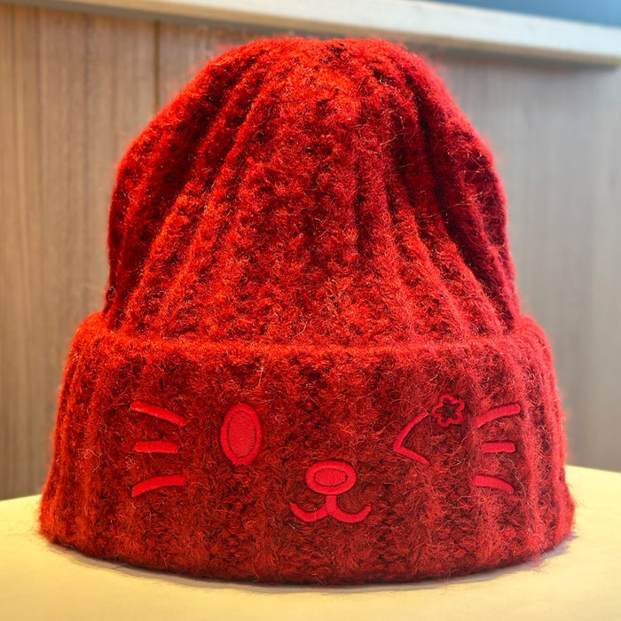 Wholesale Cute cat cartoon embroidered knitted hat