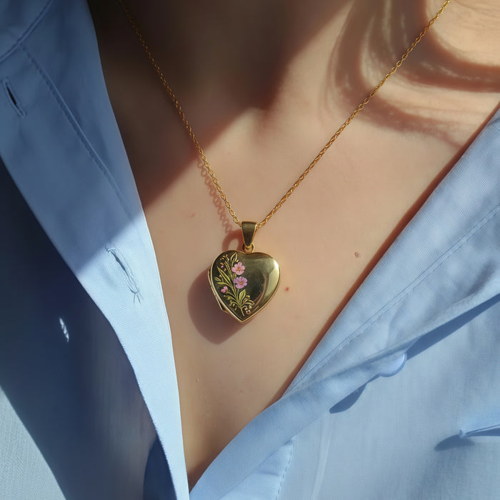 Wholesale Colorful Flower Heart Photo Box Necklace Valentine's Day Necklace