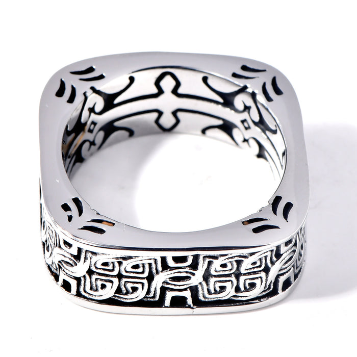Wholesale Retro Handmade Square-Round Plate Men' s Ring