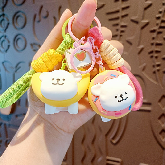 Wholesale Line Puppy Keychain Korean Cartoon Doll School Bag Pendant Cute Couple Key Chain Doll Machine Small Gift