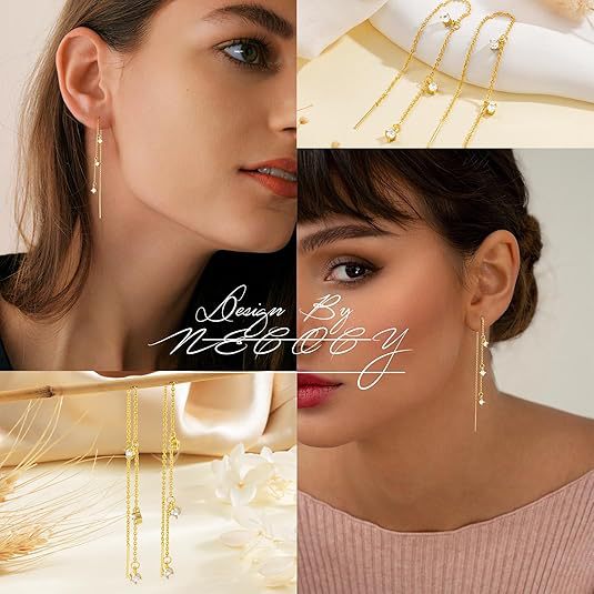 Wholesale Real gold brass electroplating fashion long flow Su ear line inlaid with zircon luxury earrings wholesale