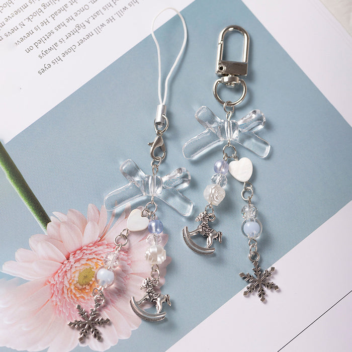 Wholesale Snowflake Mobile Phone Chain Blue Cute Bow Bag Pendant Keychain
