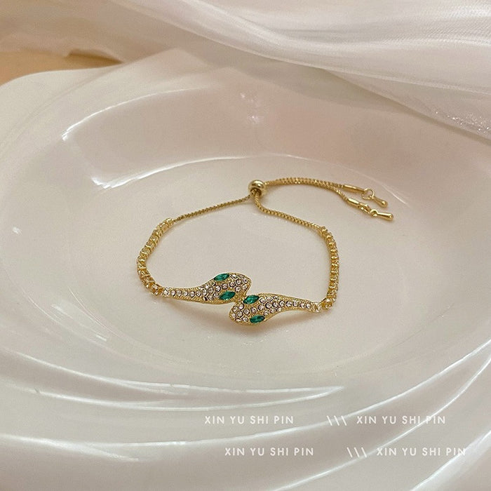 Wholesale Green eyed spirit snake zircon bracelet, niche and versatile, temperament bracelet