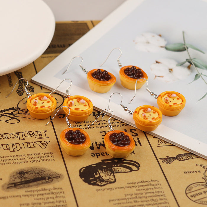 Wholesale Plastic Resin Cute Bear Egg Tart Earrings Trendy Food Simulation Jewelry