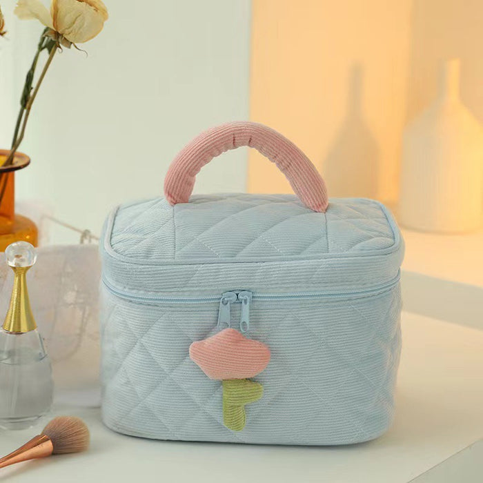 Wholesale Makeup bag with corduroy flowers, portable and large capacity for outdoor use