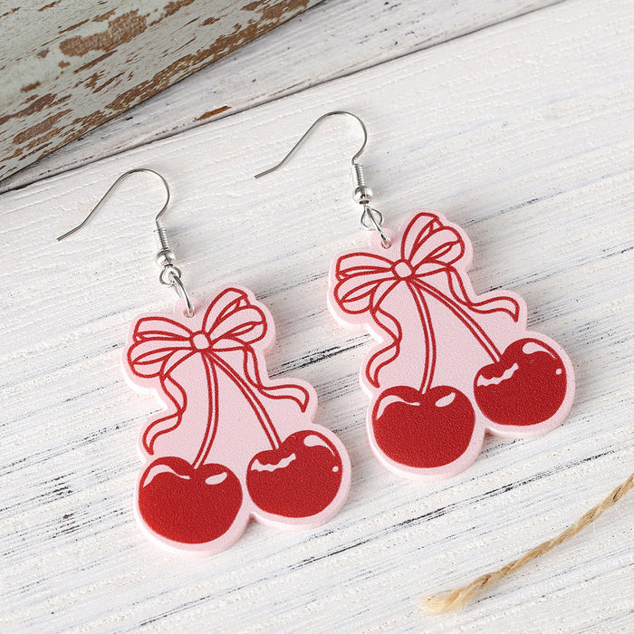 Wholesale Bow Cherry Acrylic Pendant Earrings for Women Spring and Summer Simple and Elegant Earrings Gifts
