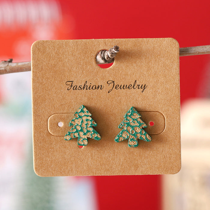 Wholesale Christmas Wood Carved Tree Earrings