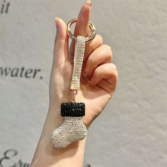 Wholesale Full Rhinestone Christmas Keychain Cartoon Christmas Tree Metal Key Ring