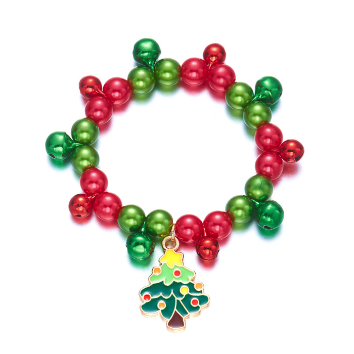 Wholesale Christmas Beaded Bracelet Tree Elk Pendant Zinc Alloy Elastic Jewelry Accessory for Party