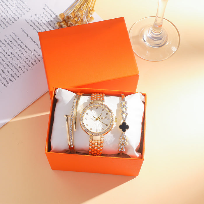 Wholesale Titanium Steel Casual Thin Strap Mesh Strap Quartz Watch + Bracelet Set