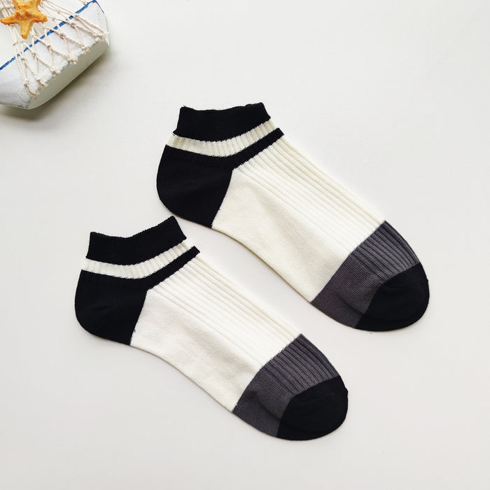 Wholesale Color blocked striped socks, pure cotton low cut boat socks, sports socks