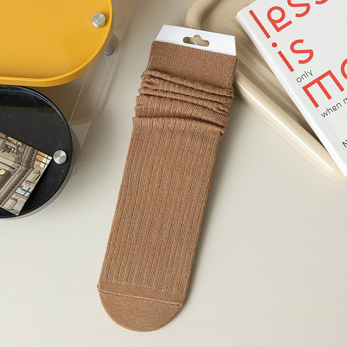 Wholesale Woolen socks in autumn and winter, solid color, vertical stripes, woolen midsole socks, thick and warm, stacked long socks