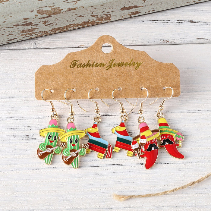 Wholesale Colorful Cactus Chili Maraca Charm Earring Set Party Wear Fashion Accessory