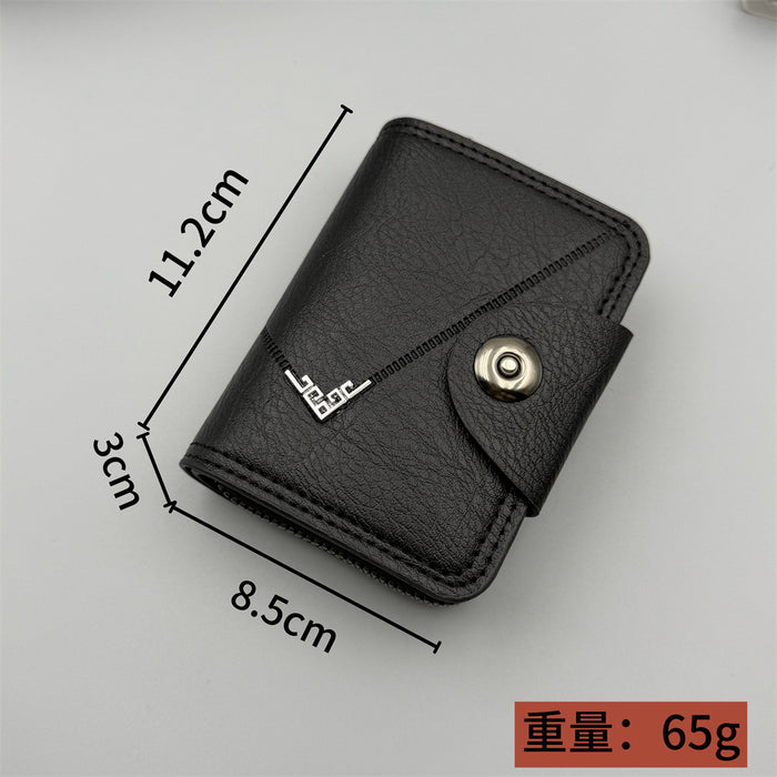 Wholesale PU Men' s Wallet - Car ing Line Large Capacity Solid Black MOQ≥2