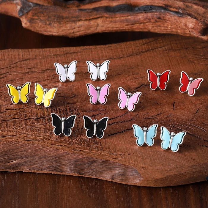 Wholesale Retro sweet colorful butterfly earrings simple and versatile fashion niche earrings for women