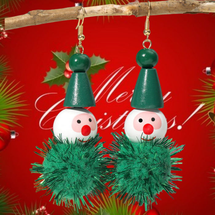 Wholesale Christmas Series Cute Cartoon Ball Clown Wooden Bead Earrings JDC-ES-JunJie005