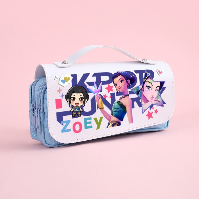 Wholesale PU Purple K Pop Anime Style Pencil Case For Students