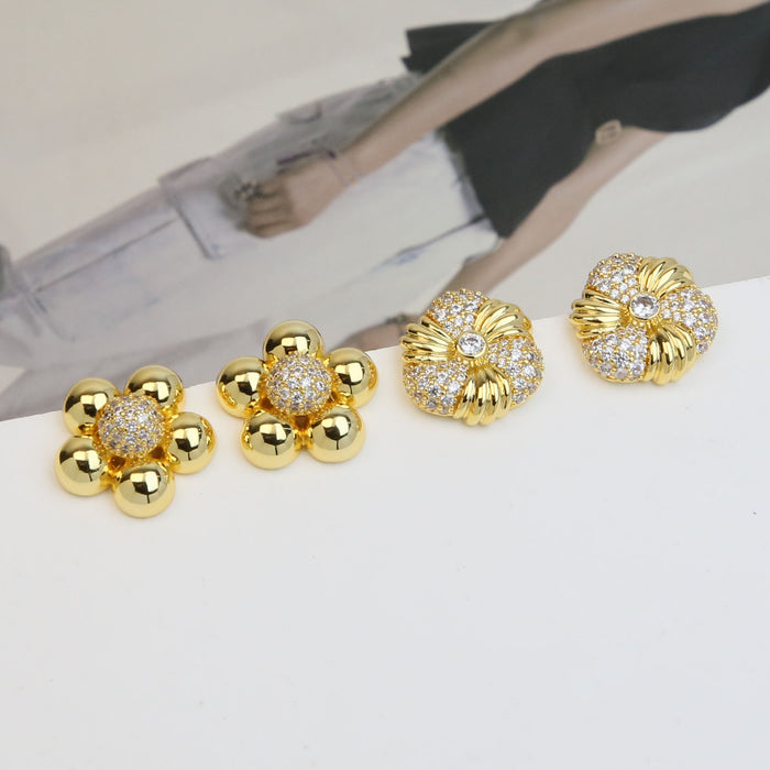 Wholesale 2PCS 18K Gold Brass Zircon Flower Earrings JDC-ES-BaiYi013