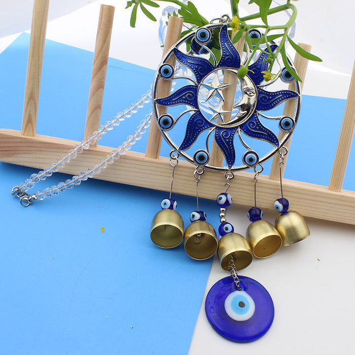 Wholesale Round dropper rubber sun, moon, blue wind chime pendant, car pendant, copper bell pendant
