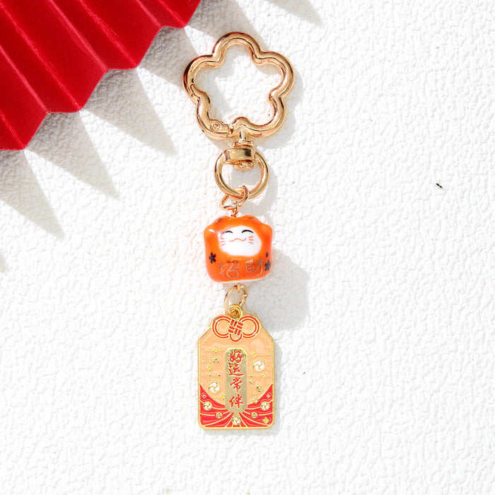 Wholesale Ins Style Lucky Cat Plum Blossom Keychain Zinc Alloy Decorative Accessory