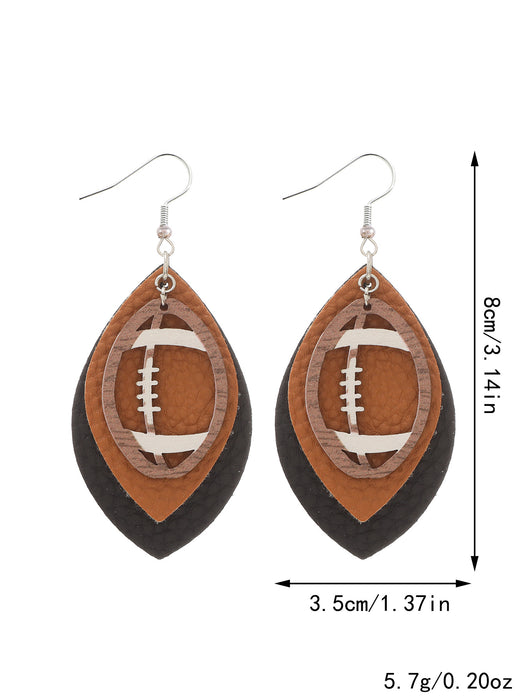 Wholesale Sporty Rugby Brown Leopard Leaves Three-layer Leather Diamond Rugby Earrings