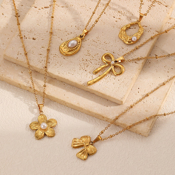 Wholesale Stainless Steel Gold Accessories Bow Necklace