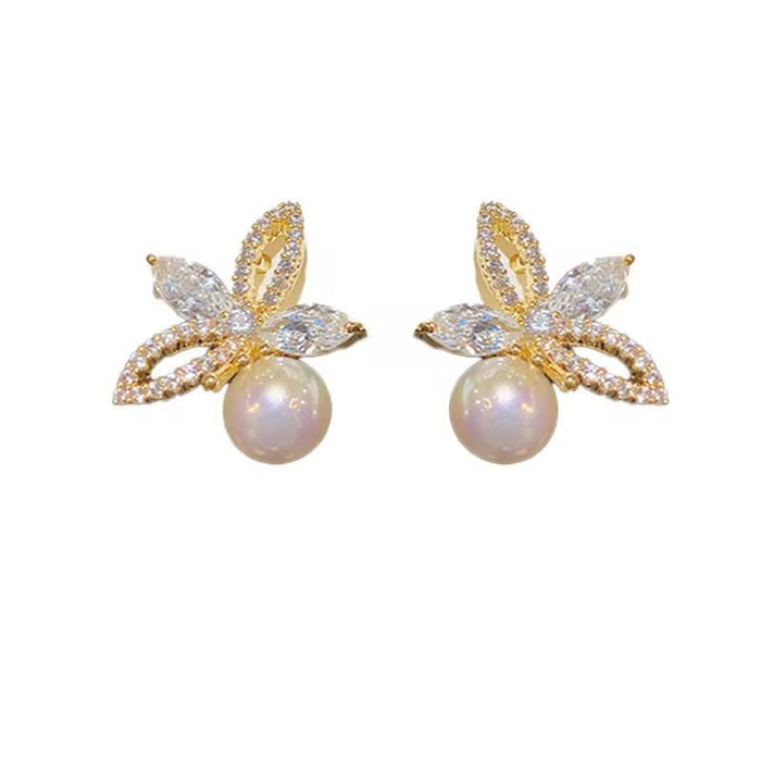 Wholesale Mapei Pearl Zircon Flower Earrings, Versatile and Exquisite Niche Earrings
