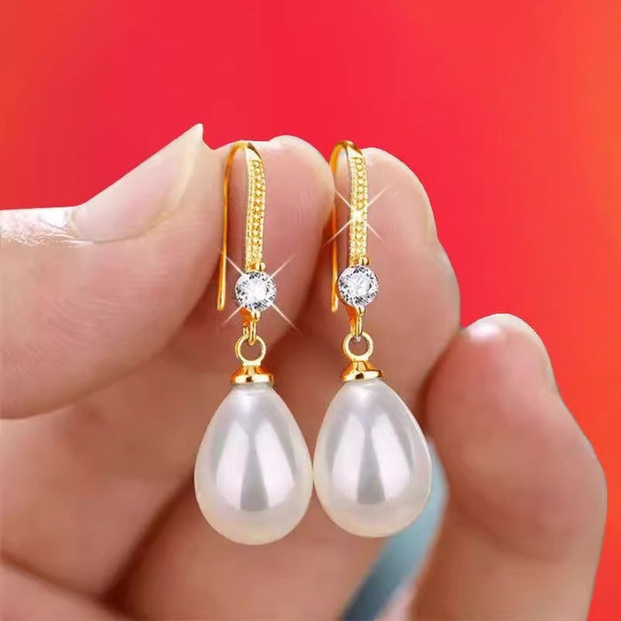 Wholesale Pure silver earrings with temperament, pearl earrings with hooks, long style, atmospheric and high-end earrings