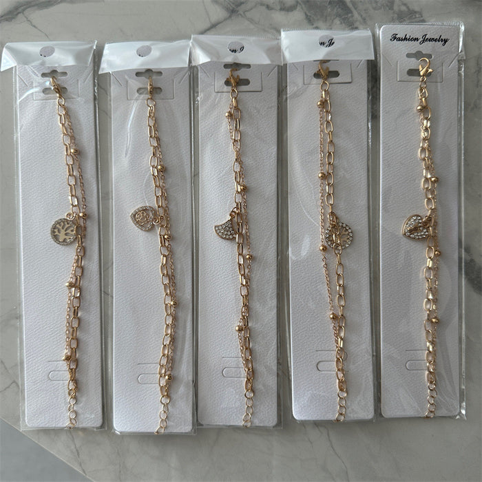 Wholesale Jewelry Double Chain Bracelet Gold Silver Diamond Pendant Bracelet