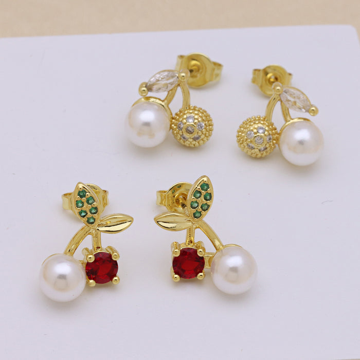Wholesale Colorful oil-dripping cherry ladybug earrings
