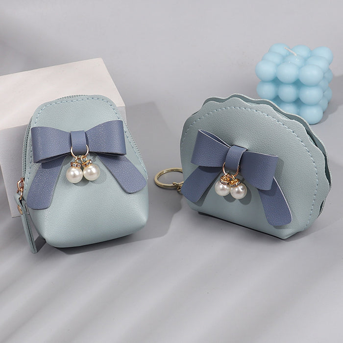Wholesale PU Leather Pearl Bow Pouch Coin Purse Key Bag Charm Stylish Gift For Women