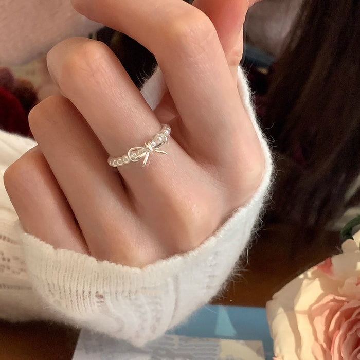 Wholesale Bow Pearl Ring Women's Elastic Jewelry