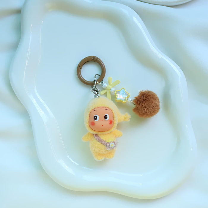 Wholesale Cartoon flocking star keychain doll pendant mobile phone cute grain pendant plush doll decoration