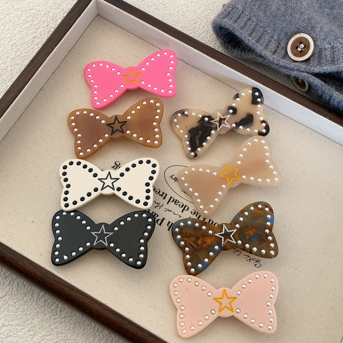 Wholesale Sweet new duckbill clip cute five-pointed star bow hairpin high-end pearl side clip hair accessories
