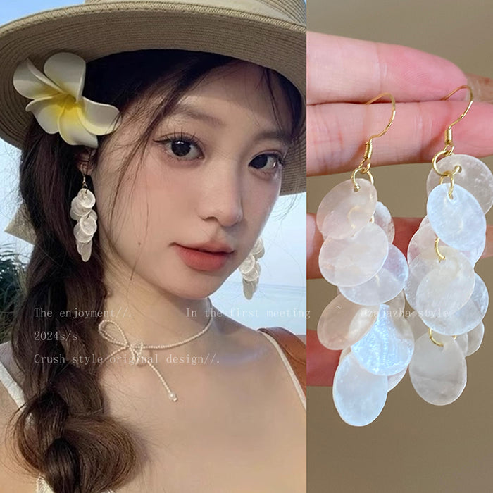 Wholesale Long tassel shell earrings, new style with exaggerated temperament, seaside earrings