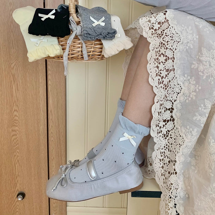 Wholesale Bow tie socks with polka dots, low cut, mid length socks
