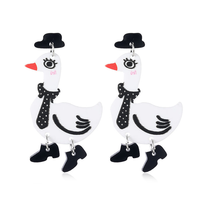 Wholesale Duck Detective cute acrylic women' s earrings European and American personality funny exaggerated earrings