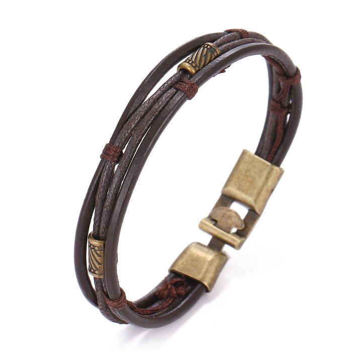 Wholesale Hollow Triangle Leather Men's Bracelet JDC-BT-HanShi005