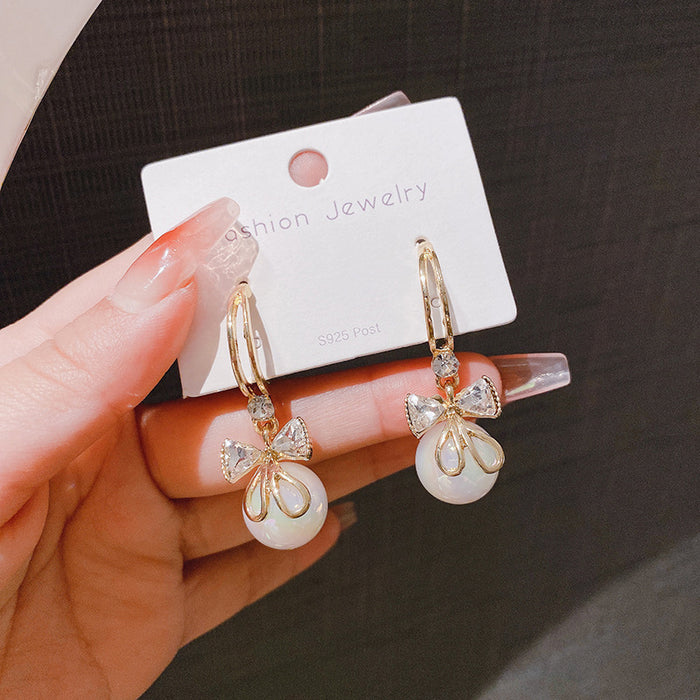 Wholesale Bow Sparkling Diamond Pearl Earrings