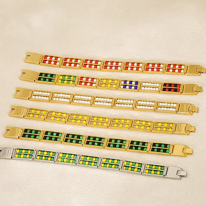 Wholesale Fashionable stainless steel double row bead bracelet, versatile and non fading natural stone bracelet