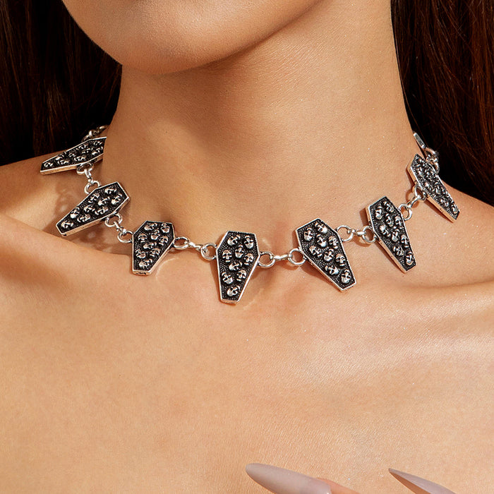 Wholesale  Skull Coffin Geometric Pendant Necklace Iron Electroplated Fashion Accessory MOQ≥100