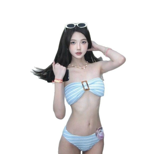 Wholesale Retro striped sexy bikini split swimsuit