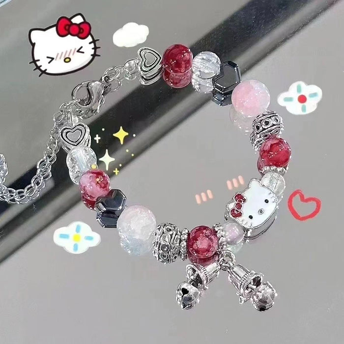 Wholesale Pink beaded cat bell cartoon bracelet