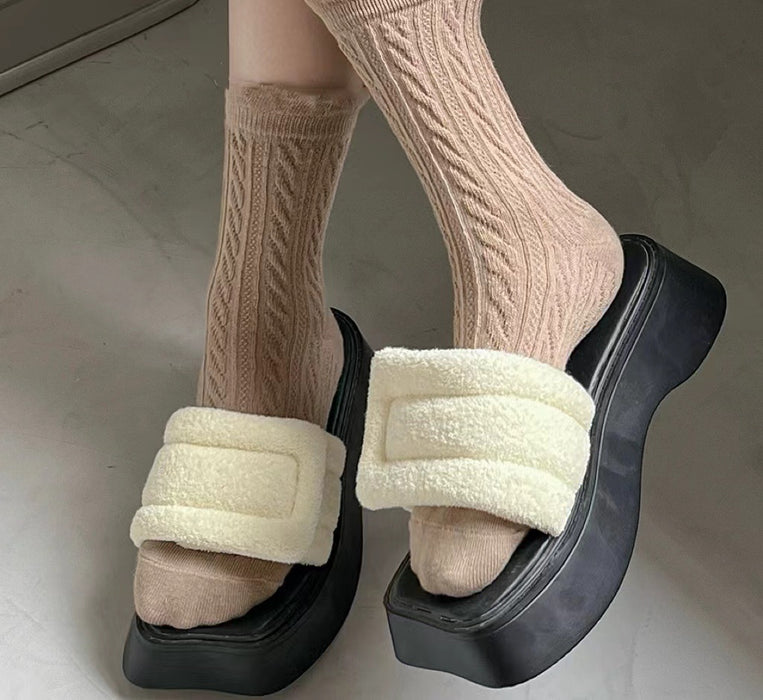 Wholesale Versatile thin strip pile socks, basic solid color mid tube socks