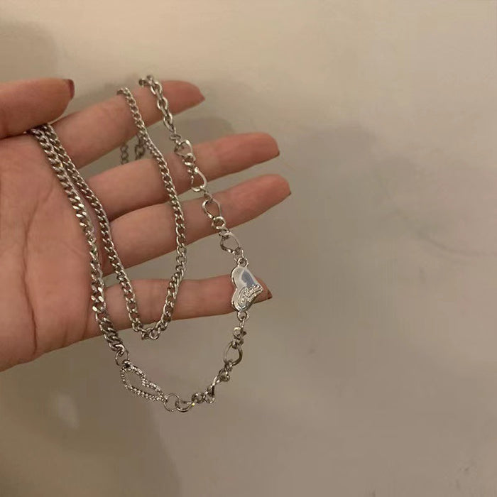 Wholesale Necklace, women's high-end design, niche double-layer T-shirt, chain lock, bone chain, temperament accessory, necklace