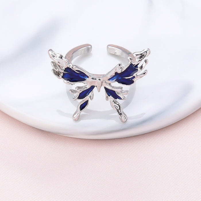 Wholesale Butterfly Drip Oil Ring Light Luxury Fashion Retro Unique Versatile Open End Ring