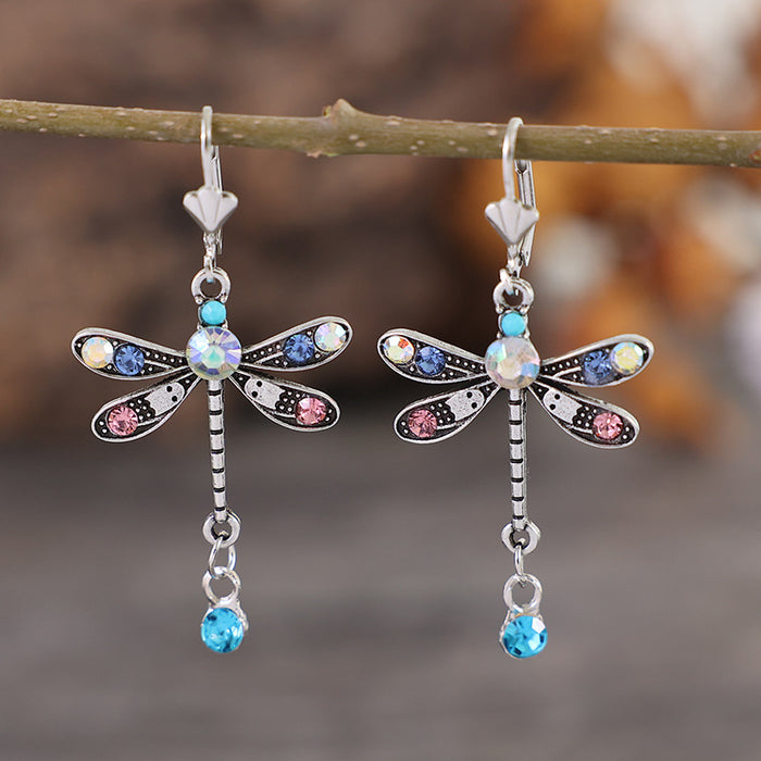 Wholesale Fashionable dragonfly earrings with temperament, long and simple colored diamond earrings, wholesale of ear accessories