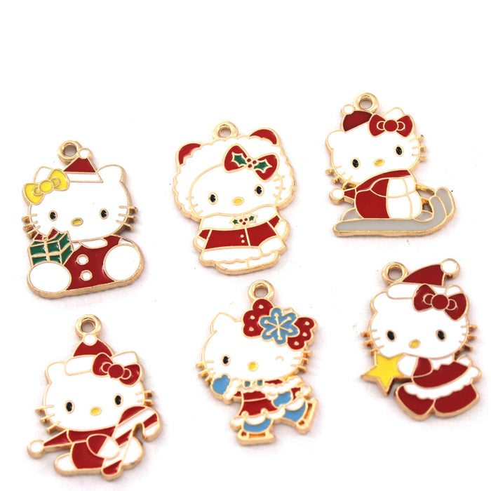 Wholesale 10pcs Cute Christmas Cat Cartoon Collection Alloy Dripping Oil  Earrings Pendant Keychain Pendant Jewelry Accessories